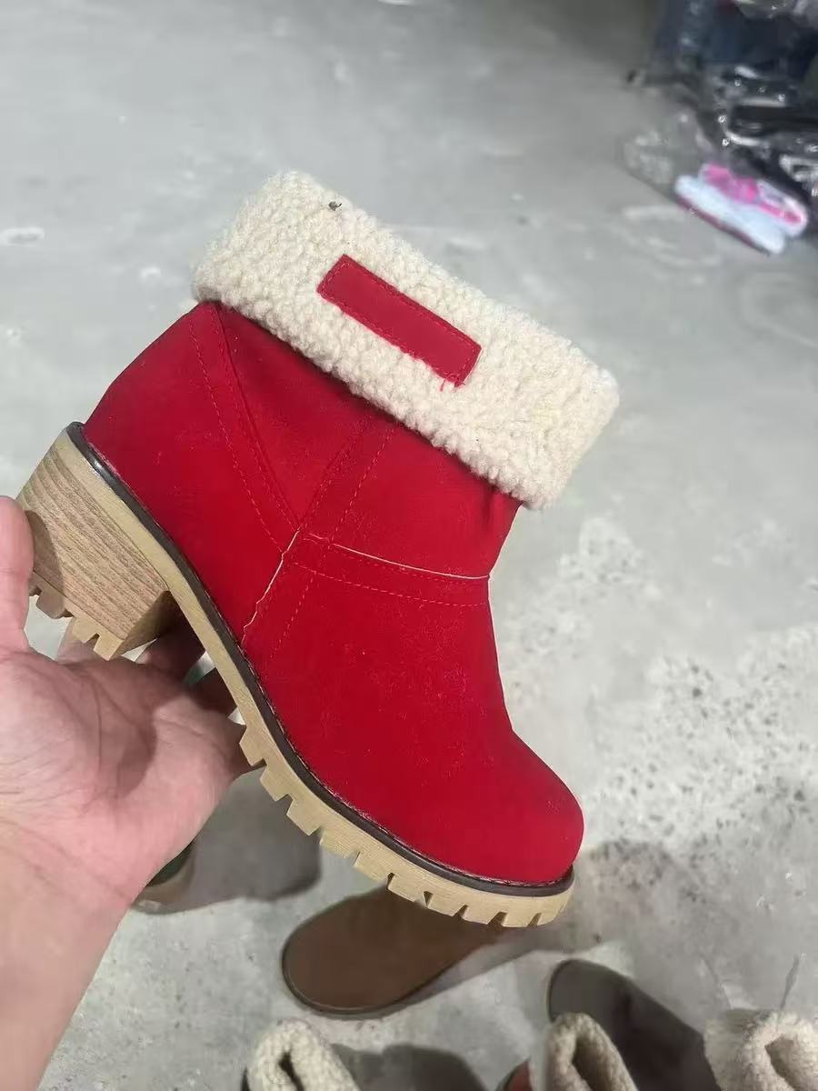 Damen Gefütterte Ankle-Boots mit Lammfell-Umschlag und profiliertem Blockabsatz Drune