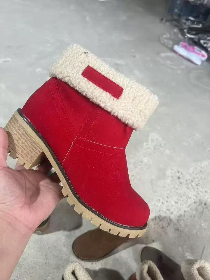 Damen Gefütterte Ankle-Boots mit Lammfell-Umschlag und profiliertem Blockabsatz Drune