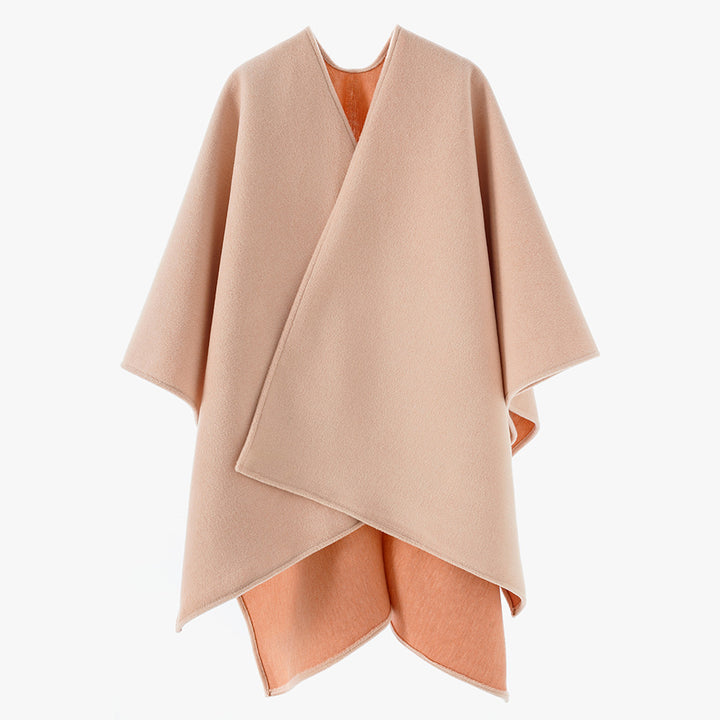 Damen Oversize‑Wickelcape aus Wollmischung mit verdeckter Vorderlage und cleanem V‑Ausschnitt Drune