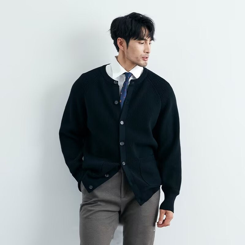 Herren Modische Strickjacke mit Rundhalsausschnitt Drune