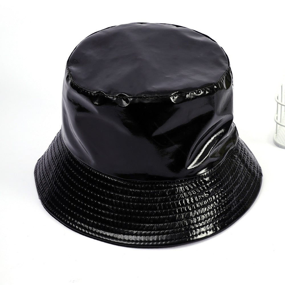 Damen Glänzender Regen-Bucket Hat mit breiter Krempe und wasserdichter Beschichtung Drune