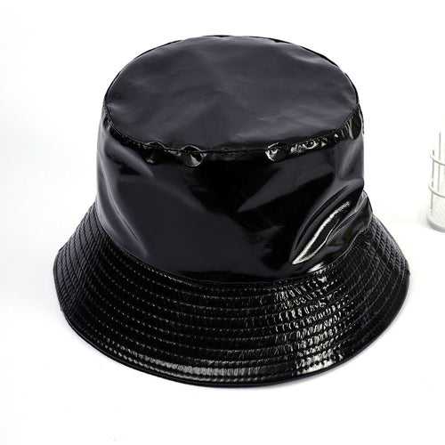 Damen Glänzender Regen-Bucket Hat mit breiter Krempe und wasserdichter Beschichtung Drune