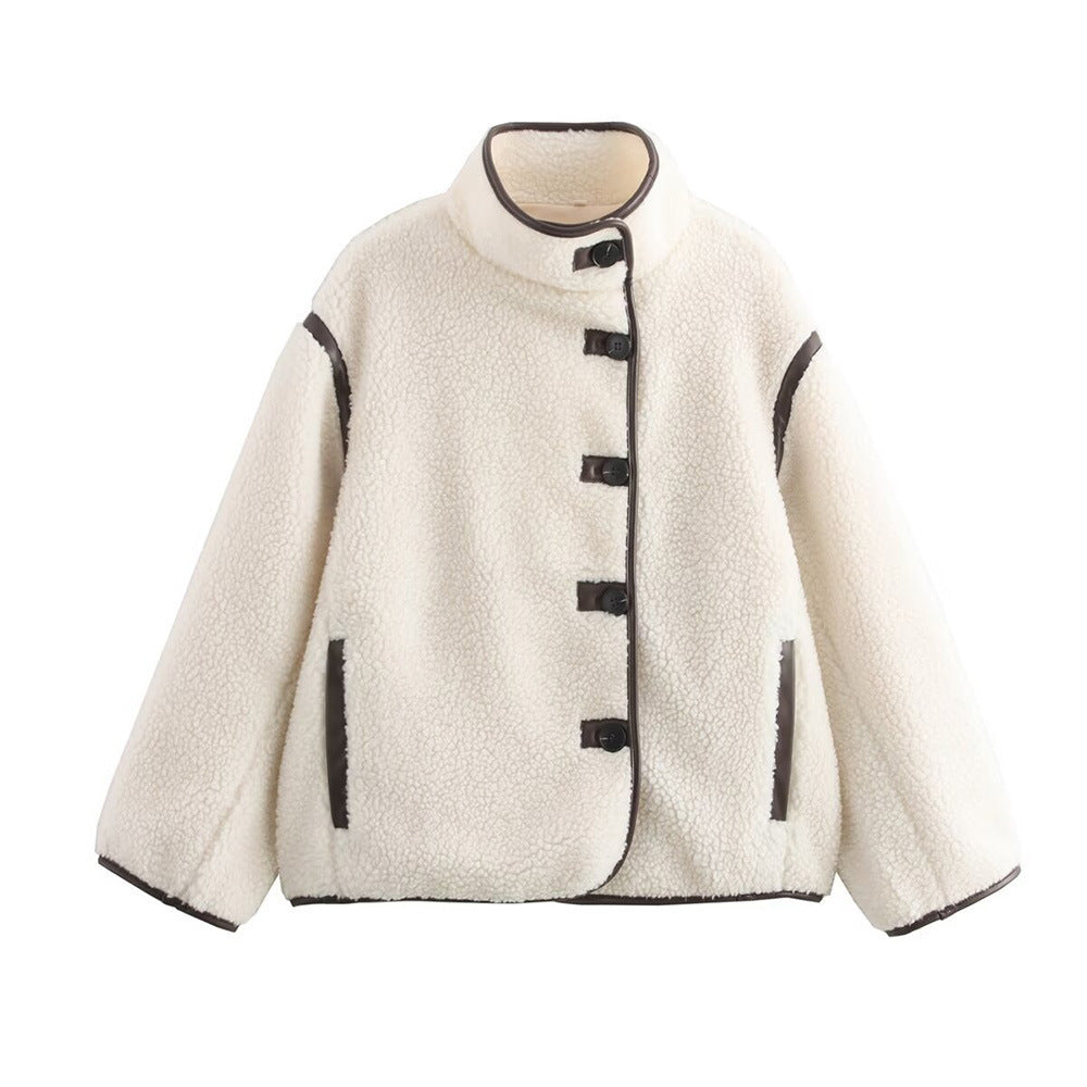 Damen kuschelige Fleecejacke mit praktischen Taschen und hohem Kragen Drune