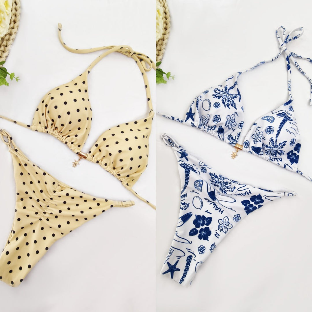 Damen Triangel-Bikini mit floralem Design und verstellbaren Trägern Drune