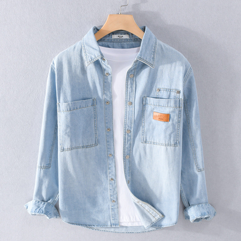 Herren Vintage-Jeanshemdjacke im Overshirt-Look mit Druckknöpfen und Kontrastnähten Drune