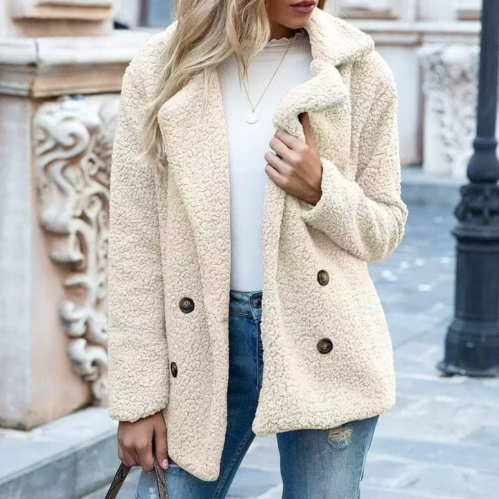 Damen kuschelige Fleece-Parka mit Doppelreihe Drune