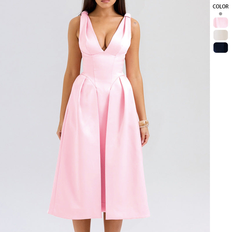 Damen Elegantes Wickelkleid mit tiefem V-Ausschnitt und schwingendem Rock Drune