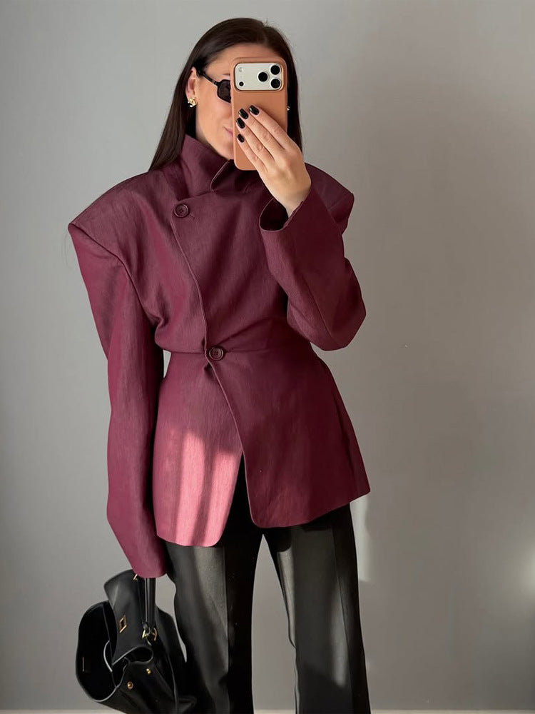 Damen Asymmetrischer taillierter Blazer mit markanten Schulterpolstern Drune
