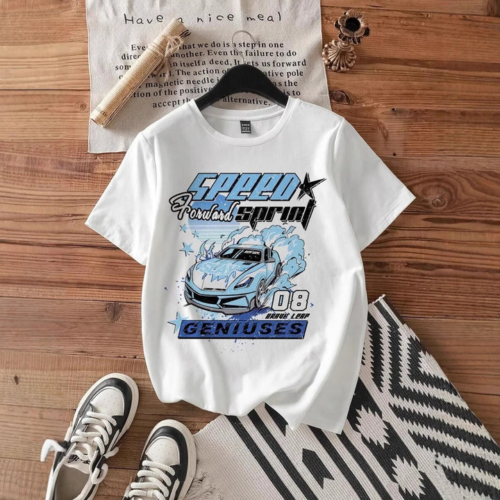 Damen T-Shirt mit kreativem Auto-Motiv und urbanem Schriftzug Drune