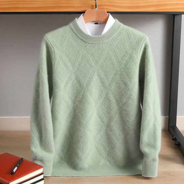 Herren Feiner Rautenstruktur Rundhalspullover aus Merino‑Blend mit softem Griff Drune