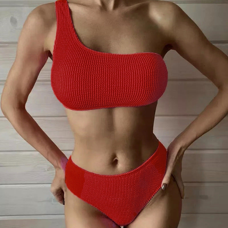 Damen asymmetrisches Bikini-Set mit strukturierter Oberfläche Drune