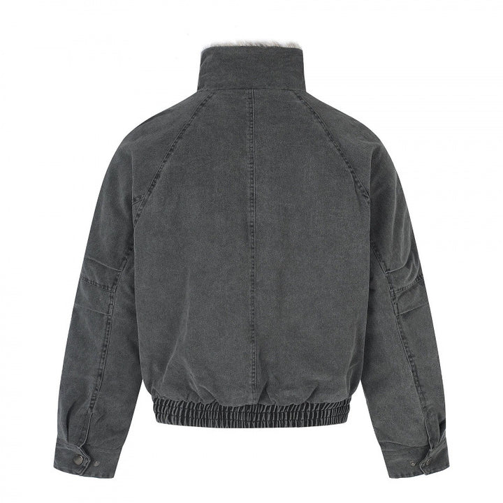 Damen Kurz geschnittene Cord‑Optik Blousonjacke mit Kunstfellfutter und hohem Stehkragen Drune