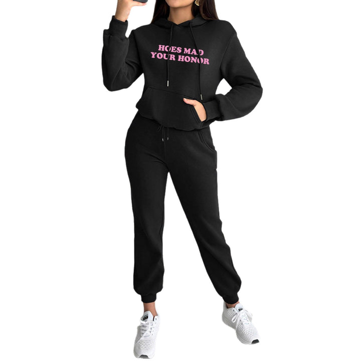 Damen nan Kapuzen-Sweatshirt und Slim-Jogginghose Lounge-Set mit Kängurutasche, gerippten Bündchen und figurbetonter Passform Drune