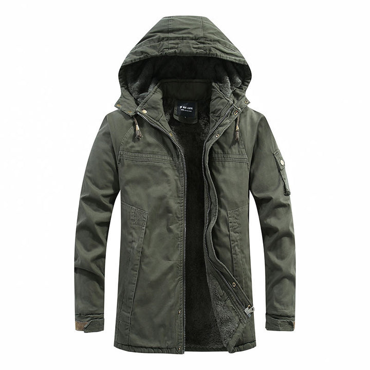 Herren Outdoor-Canvasparka mit abgenähter Kapuze, wärmender Teddyfleece-Innenlage und verdecktem Zweiwege-Reißverschluss Drune
