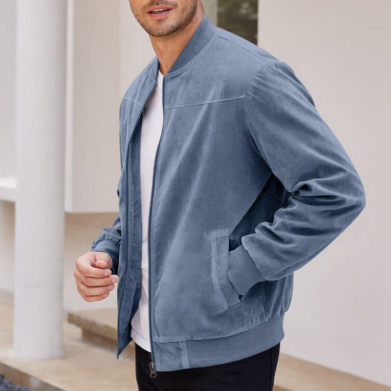 Herren nan Velourslederoptik Bomberjacke mit Stehkragen und elastischen Bündchen Drune