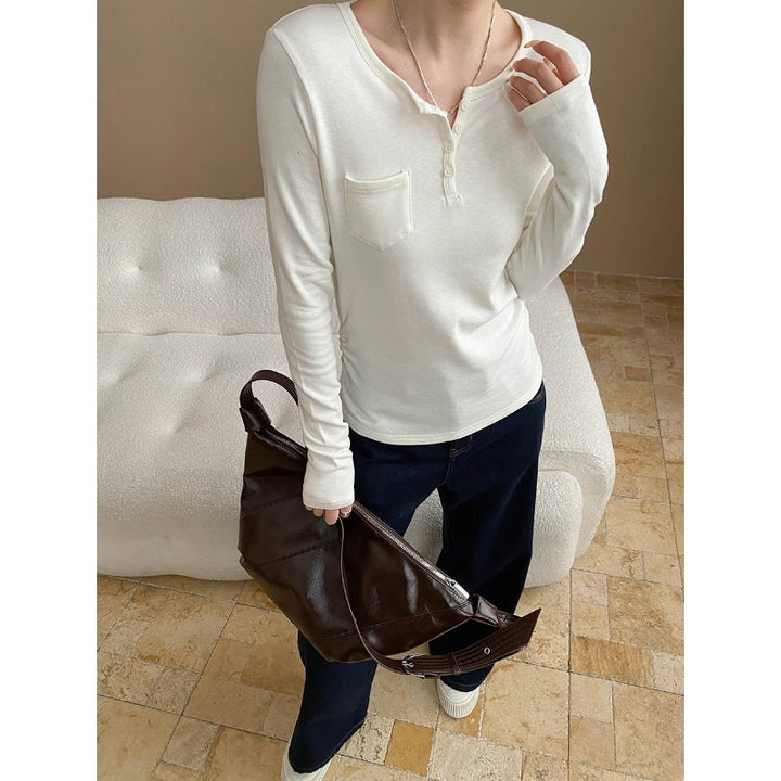 Damen Langarm-Henley-Shirt mit praktischen Knopfdetails und Brusttasche Drune