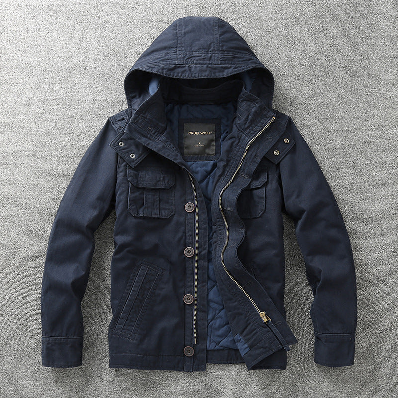 Herren Gefütterte Fieldjacke mit Kapuze und wattierter Stepp-Innenverarbeitung Drune