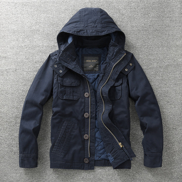 Herren Gefütterte Fieldjacke mit Kapuze und wattierter Stepp-Innenverarbeitung Drune