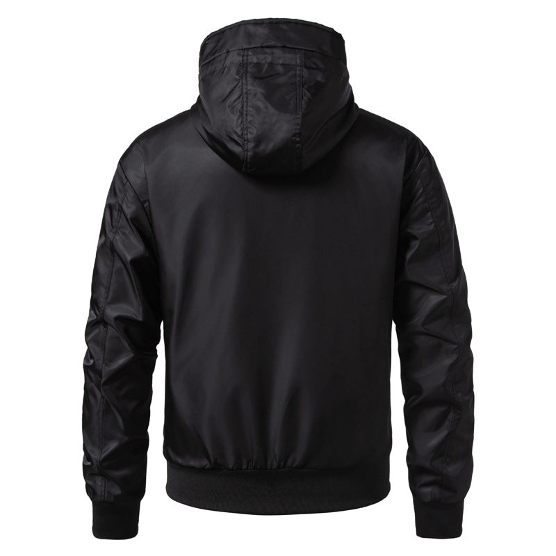 Herren Kapuzen-Bomberjacke im urbanen Retro‑Look mit Kontraststreifen, windabweisender Außenlage und Rippbündchen Drune