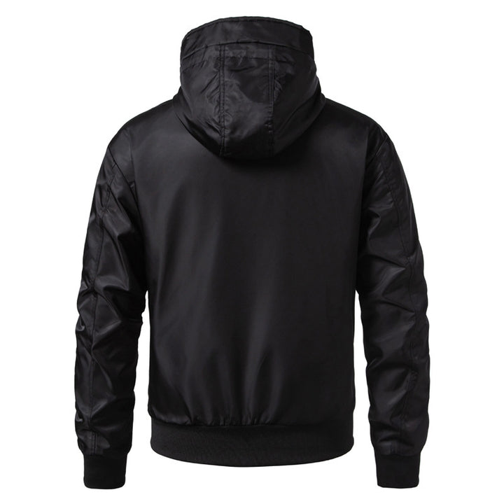 Herren Kapuzen-Bomberjacke im urbanen Retro‑Look mit Kontraststreifen, windabweisender Außenlage und Rippbündchen Drune