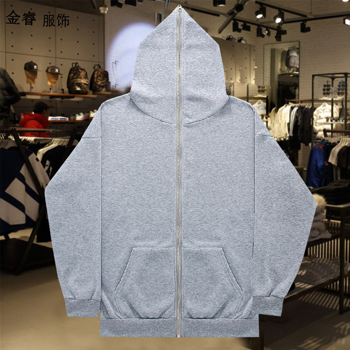 Unisex Zip-Hoodie mit durchgehendem Reißverschluss bis in spitze Kapuze, Kängurutasche und gerippten Bündchen Drune