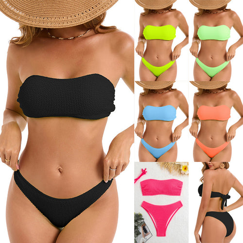 Damen Bandeau-Bikini-Set mit strukturiertem Material und regulierbaren Trägern Drune