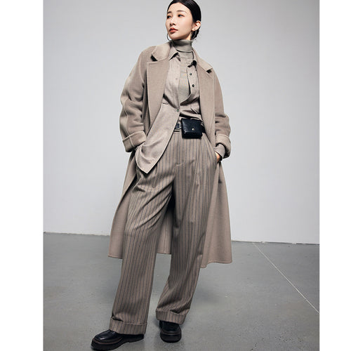 Damen Oversize Wollmantel im Clean‑Cut‑Design mit Reverskragen und verdeckter Knopfleiste Drune