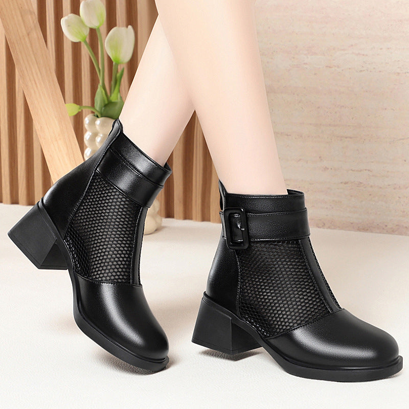 Damen Modische Ankle Boots mit luftiger Netzstruktur und eleganter Schnalle Drune