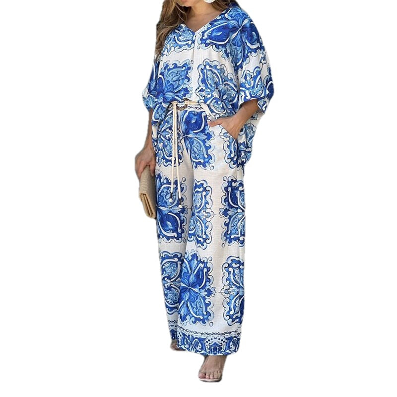 Damen Loungeanzug mit stilvollem Floralprint und lockerer Passform Drune