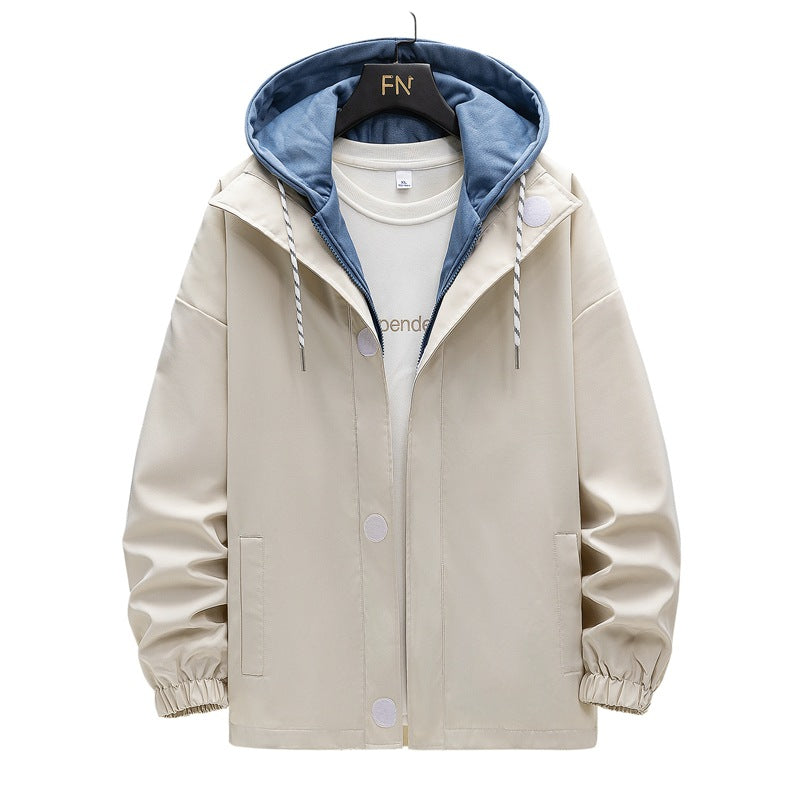 Herren zweilagige Kapuzen‑Overlayerjacke mit kontrastierter Innenkapuze und elastischen Bündchen Drune