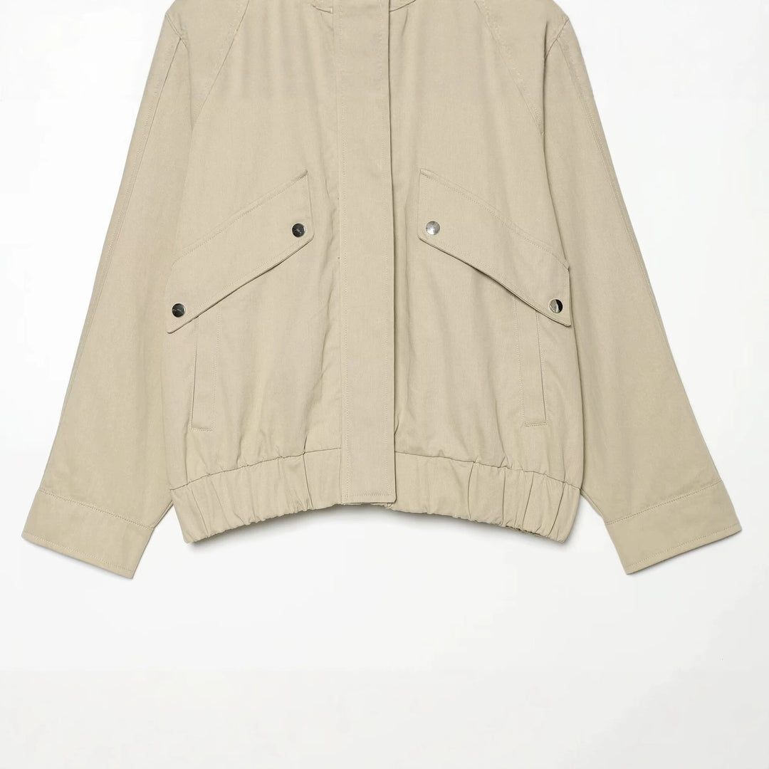 Damen Wasserabweisende Cropped-Utility-Jacke mit hohem Stehkragen und Karodetail an den Ärmelaufschlägen Drune