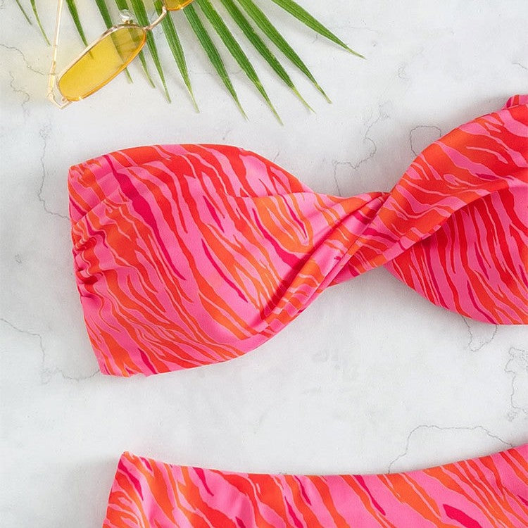 Damen Bandeau-Bikini mit elastischem Wickeldesign und hohem Beinausschnitt Drune