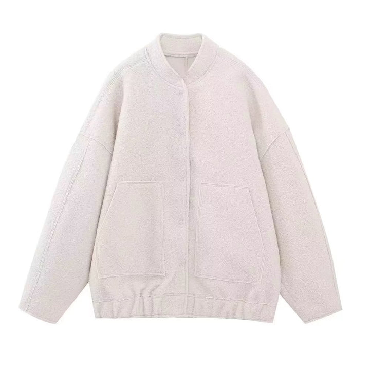 Damen nan kurze Boxy Wollmix‑Jacke mit kurzem Stehkragen, verdeckter Frontleiste und aufgesetzten Taschen Drune