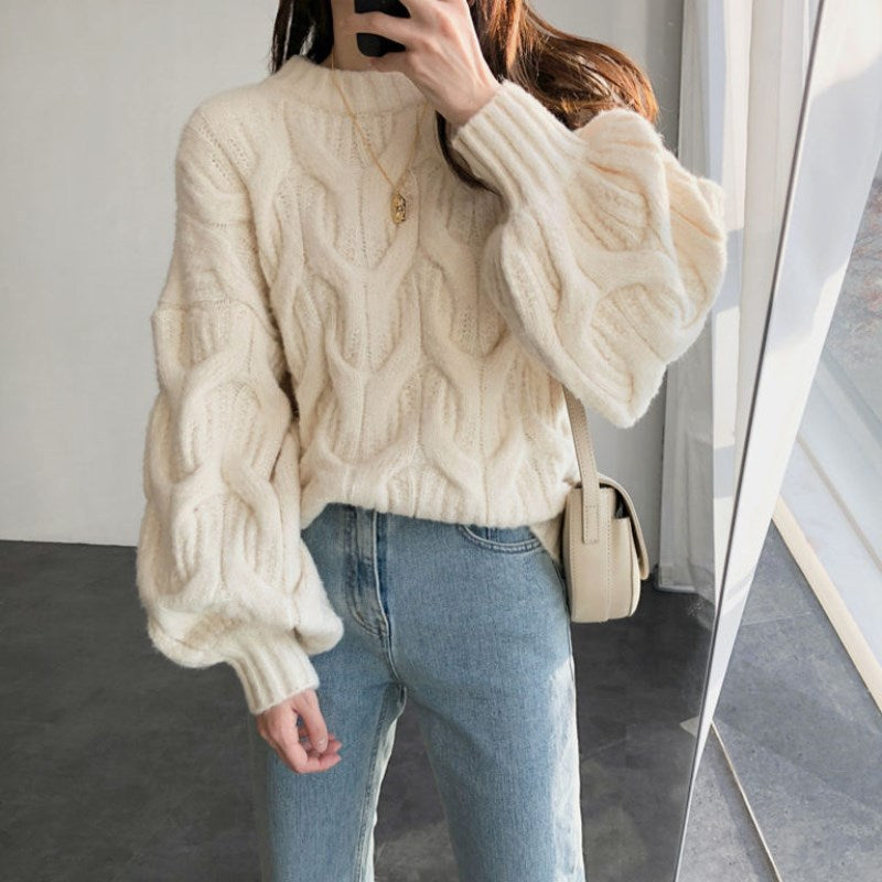Damen Grobstrickpullover mit eleganter Zopfmusterstruktur und lässigem Schnitt Drune