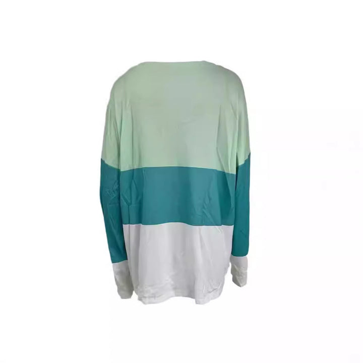 Damen Colorblock V-Ausschnitt Sweatshirt mit Zierknöpfen an den Ärmeln Drune