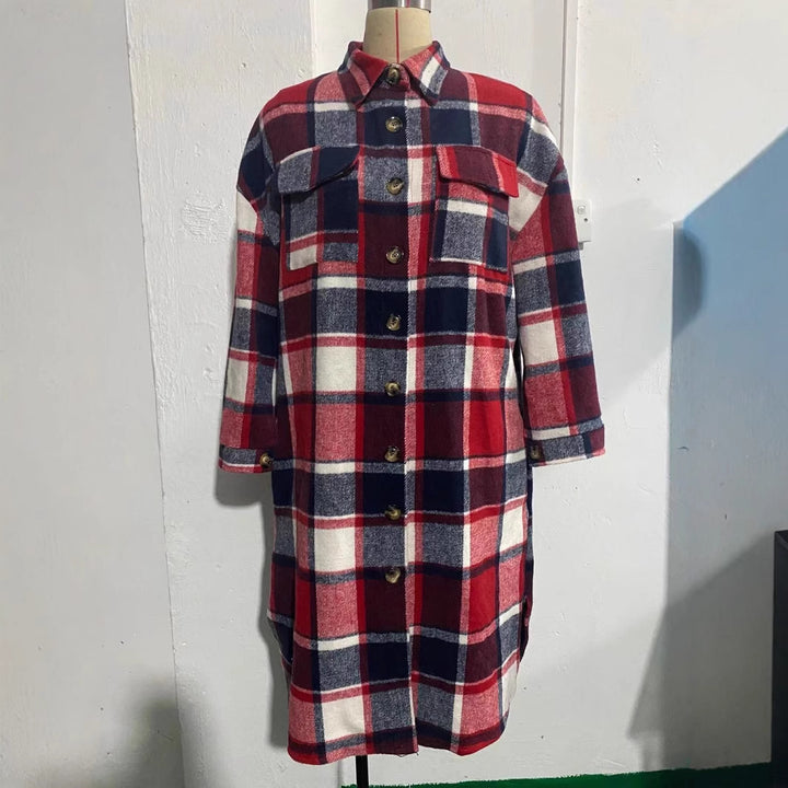 Damen Lässige Karierte Oversized-Hemdjacke Drune
