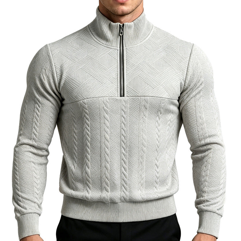 Herren Strickpullover mit halbem Reißverschluss und Zopfmuster Drune