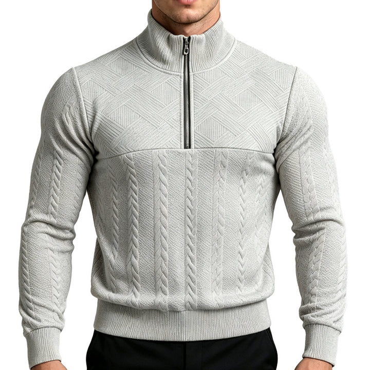 Herren Strickpullover mit halbem Reißverschluss und Zopfmuster Drune