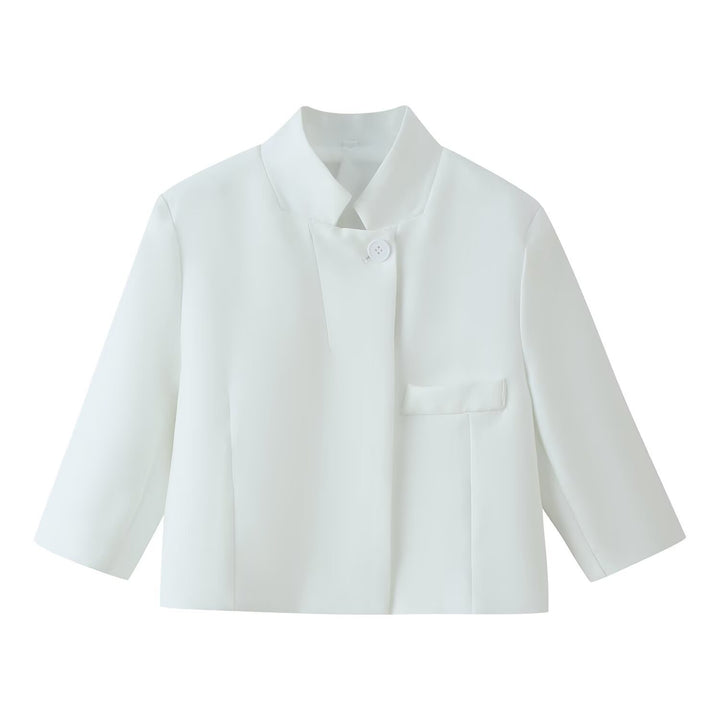 Damen Boxy-Kurzjacke mit Stehkragen und dreiviertelärmeln Drune