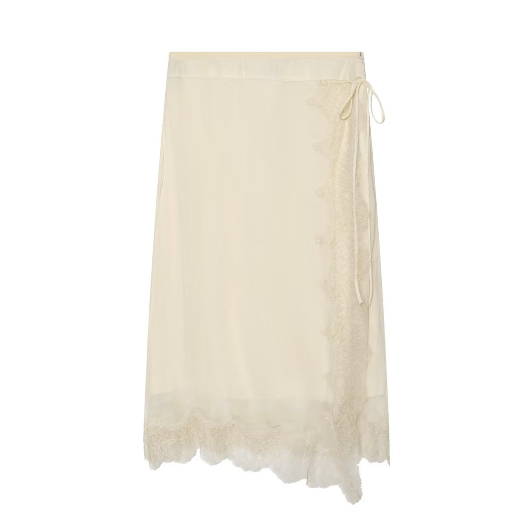 Damen Midi-Rock mit zarter Spitze und asymmetrischem Saum Drune