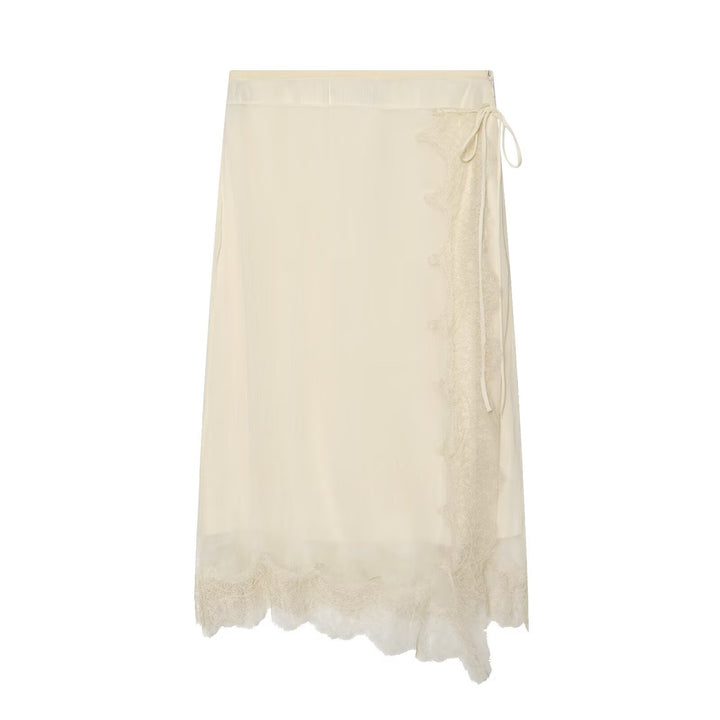 Damen Midi-Rock mit zarter Spitze und asymmetrischem Saum Drune