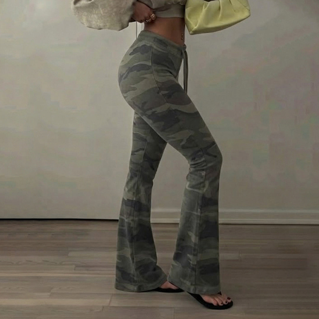 Damen Weiche Schlaghose im Camouflage-Muster mit Tunnelzug und hoher Taille Drune