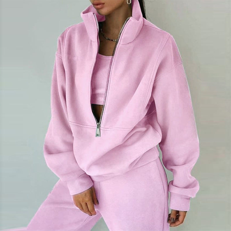 Damen nan Oversize Halbzip-Sweatshirt mit hohem Stehkragen und verdeckter Kängurutasche Drune