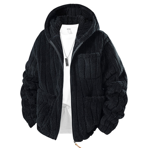 Herren Kapuzen-Fleecejacke aus Teddyfleece mit durchgehendem Reißverschluss und Mehrfachtaschen Drune
