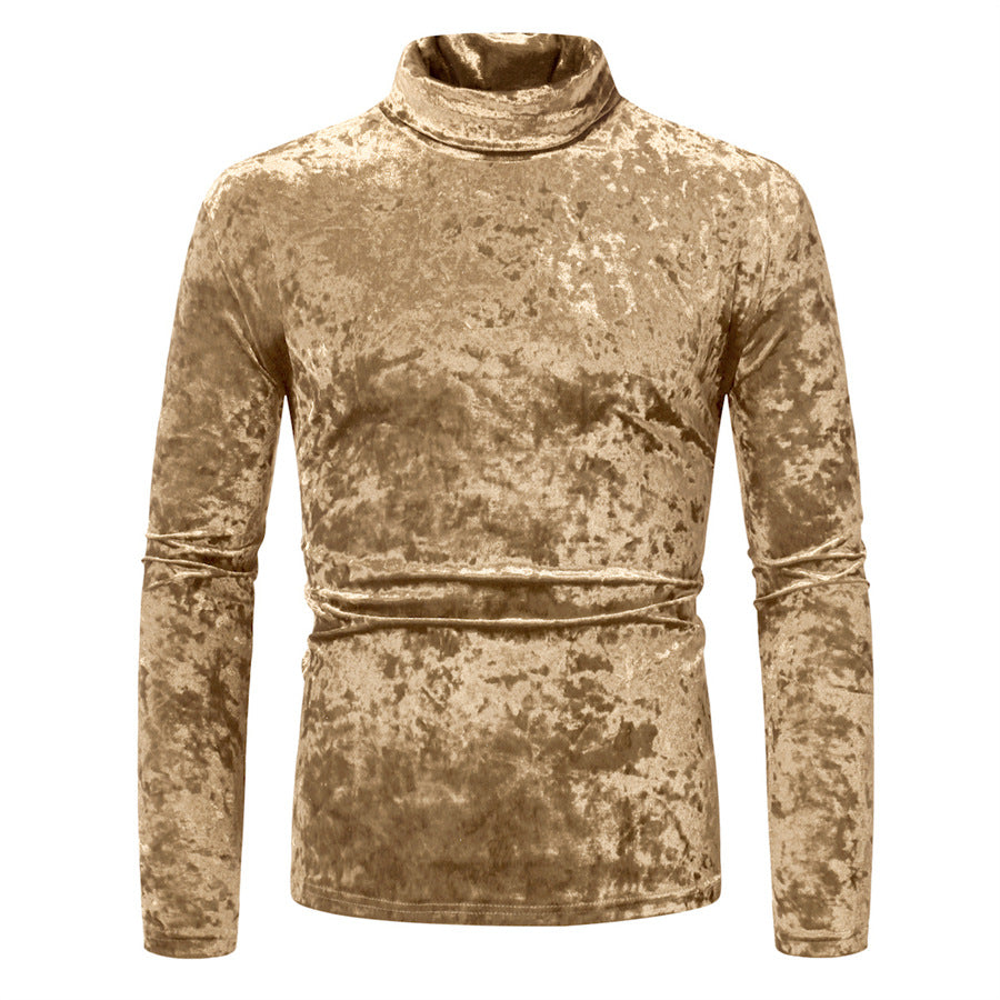 Herren Figurbetontes Samt-Longsleeve mit Stehkragen und leichtem Stretch Drune