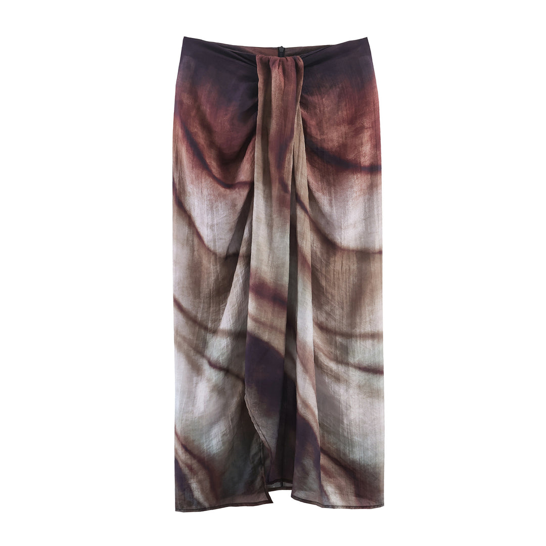 Damen nan fließender Maxirock mit Drapierung am Bund und floralem Aquarellprint Drune