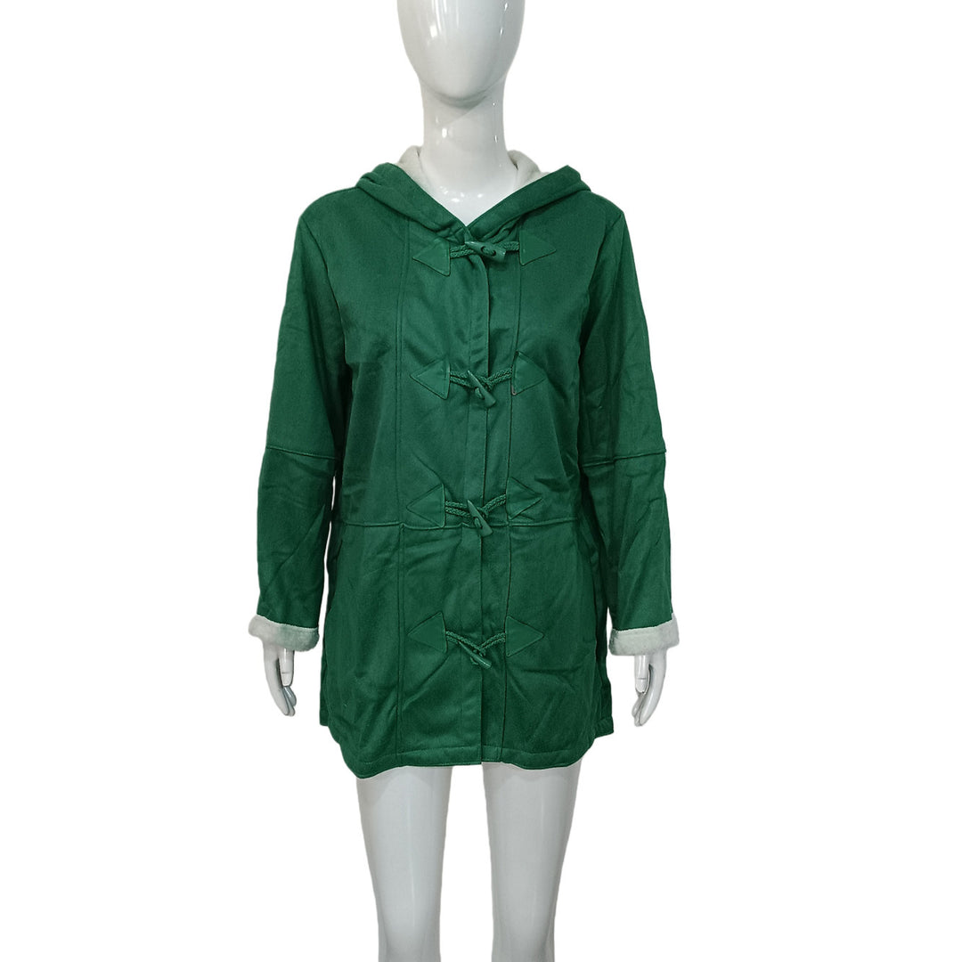 Damen Kapuzen-Dufflecoat mit Kunstfellbesatz und KnDruneelverschlüssen Drune