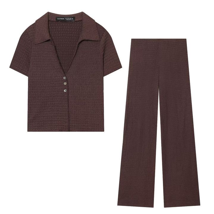 Damen Hochbundhose mit weitem Schnitt und lässiger Textur Drune