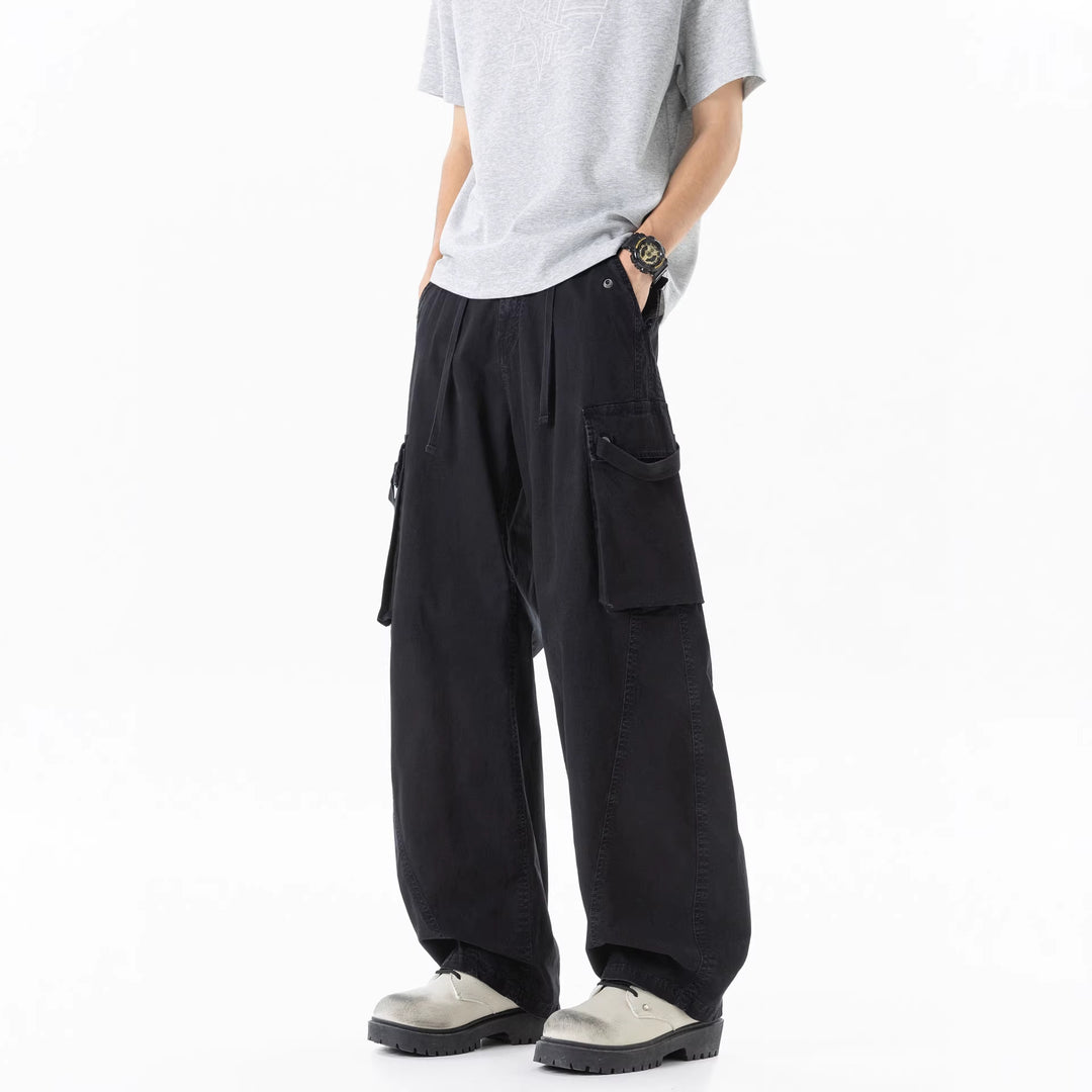 Herren Weite Cargo-Bundfaltenhose mit Tunnelzug und großen Klappentaschen Drune