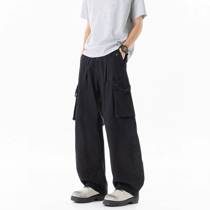 Herren Weite Cargo-Bundfaltenhose mit Tunnelzug und großen Klappentaschen Drune
